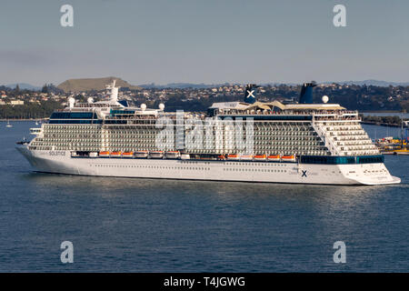 Promi-Solstice im Waitemata Harbour, Abfahrt vom Hafen von Auckland, Dienstag, 16. April 2019. Stockfoto