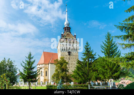 Wehrkirche auf Saschiz, Siebenbürgen, Rumänien Stockfoto