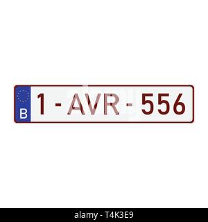 Belgien Europäische Union Auto Nummernschild Kennzeichen Stock Vektor