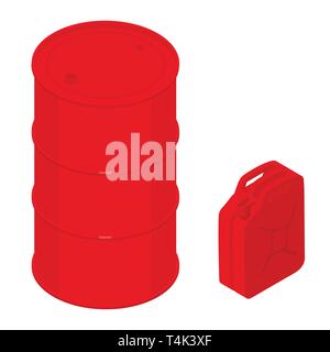 Barrel Erdöl und Kanister mit Kraftstoffbehälter oder -speicherung auf weißem Hintergrund Stock Vektor