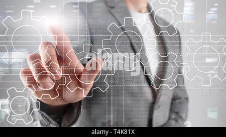 Zahnräder, digitale Transformation, Integration der Daten und die digitale Technik Konzept. Stockfoto