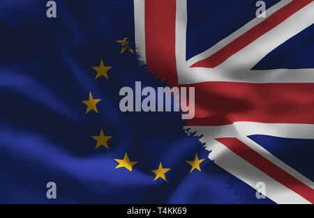 Brexit Konzept mit Großbritannien Union Jack Fahne und Flagge der EU Stockfoto