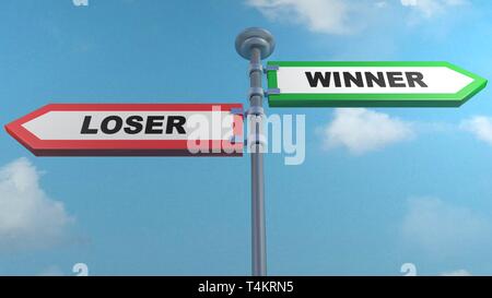 Verlierer - Sieger Straße Zeichen - 3D Rendering illustration Stockfoto