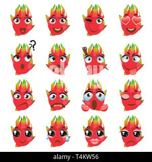 Der Vektor Aufkleber, emojis mit niedlichen pitaya Stock Vektor