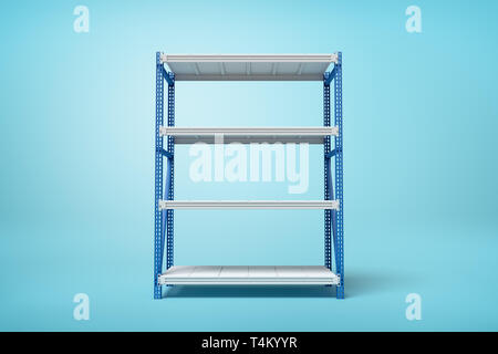 3D-Rendering von Silber Blau metall Rack auf blauem Hintergrund Stockfoto