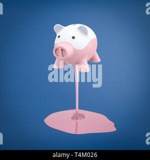 3D-Rendering von piggy Bank mit Schmelzen rosa Farbe auf blauem Hintergrund Stockfoto