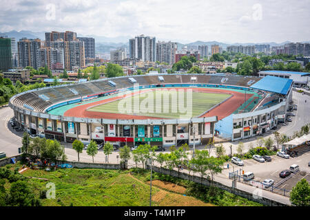 26. April 2018, Enshi Hubei China: Luftaufnahme eines Sport Stadion in Enshi Hubei China Stockfoto