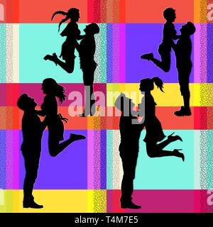Vektor Silhouetten von einer freudigen springen Paar. Sport, Tanzen, Rock n Roll, Spaß. Vorlage für Karten, Anzeigen, Banner. Stock Vektor