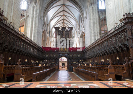 Chorgestühl, die Kathedrale von Gloucester, England, Großbritannien Stockfoto