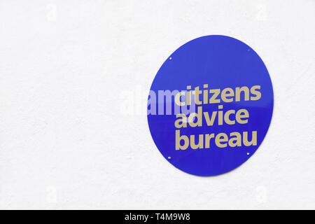 Citizens Advice Bureau Zeichen an Bürogebäude England Großbritannien Stockfoto