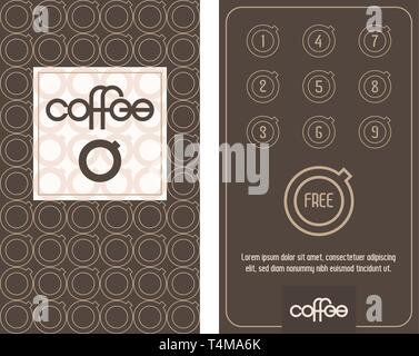 Kaffee Karte. Horizontale Card mit Bonusprogramm für Kunden von Coffee Shops, caffee Häuser etc. Bonus Programm werden Sie einen frei. Stock Vektor