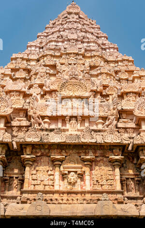 Vertikale Nahaufnahme der beeindruckende Tempel in Gangaikonda Cholapuram Gangaikondacholeeswaram, Indien. Stockfoto