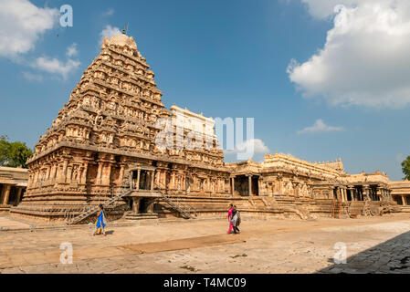 Horizontale Ansicht des Airavatesvara Tempel in Darasuram oder Dharasuram, Indien. Stockfoto