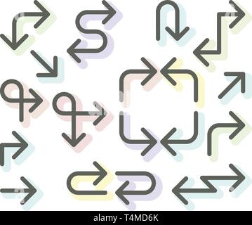 Einfache dünne Pfeile gesetzt - Navigationsinstrumente, Pfeile, Strichzeichnungen Symbole Stock Vektor