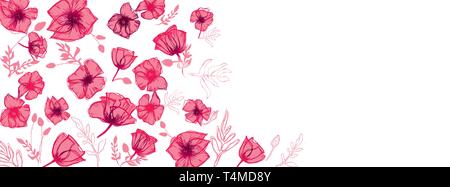 Mohn Blumen doodles Abbildung: Volle Vektor großes Banner Stock Vektor