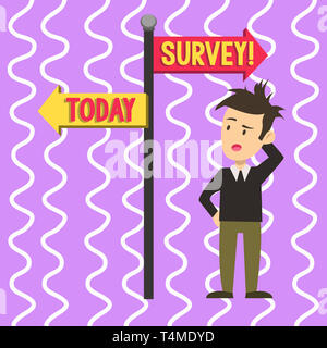 Konzeptionelle Hand schreiben Übersicht Übersicht. Begriff Sinne Forschung Methode für die Erfassung von Daten aus einer vordefinierten Gruppe Mann verwirrt mit Schild P verwendet Stockfoto