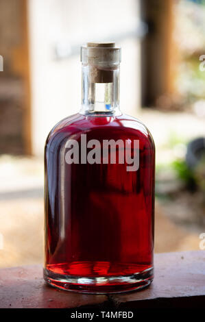 Hausgemachte Flasche Rotwein Stockfoto