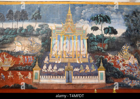 Detail des Ramayana Wandbild in der Silberpagode Komplex an der Königspalast, Phnom Penh, Kambodscha, Südostasien, Asien Stockfoto