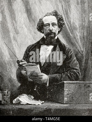 Charles Dickens (1812-1870), Porträt Gravur, 1892 Stockfoto