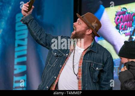 DORTMUND, Deutschland - 13. April 2019: Drew Powell (* 1976), Schauspieler am Deutschen Comic Con Dortmund Spring Edition, eine zweitägige Fan Convention Stockfoto