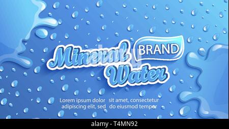 Frisches Mineralwasser Banner mit Tropfen und Spritzen. Stock Vektor