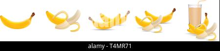 Vektor Banane. Frische Früchte, Bananen Banane Saft auf weißem Hintergrund, Sammlung von Vektorgrafiken Stock Vektor