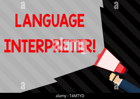 Handschrift Text schreiben Language Interpreter. Konzeptionelle foto Botschaften übermitteln, zwischen zwei verschiedenen Sprachen Hand Megaphon mit leeren Breiten Stockfoto