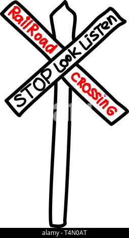 Railroad Traffic Sign. Vektor Zeichnung auf weißem Hintergrund Stock Vektor