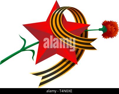 Mai 9 Russischen UDSSR Rote Armee Urlaub, großartige Tag des Sieges. Big Red Star, Abbildung 9 aus St. George's Band, Nelke. Ausgezeichnete Vektor-illustration gi Stock Vektor