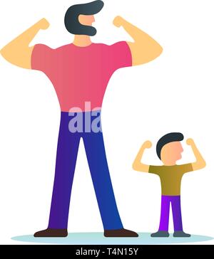 Hipster bärtigen Mann Vater Bodybuilder fitness Übersicht Muskeln Bizeps mit Sonne. Vector Illustration Cartoon Stil moderne Wohnung Konzept weiß Bac Stock Vektor