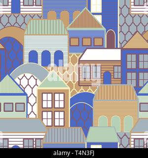 Die nahtlose Vektor Hintergrund mit bunten Häusern Stock Vektor