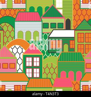 Die nahtlose Vektor Hintergrund mit bunten Häusern Stock Vektor