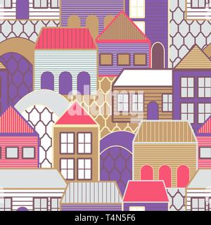 Die nahtlose Vektor Hintergrund mit bunten Häusern Stock Vektor