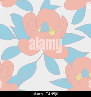 Die nahtlose Vektor Hintergrund mit Zeichnung Blumen und Blätter Stock Vektor