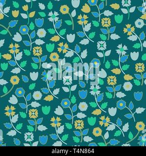 Blau nahtlose Vektor Tapete mit kleinen Blumen Stock Vektor