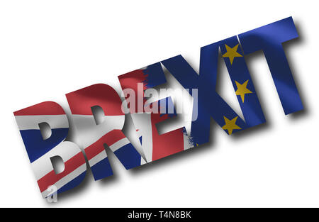 Wort BREXIT mit britischer Flagge Union Jack und die Fahne der Europäischen Union gefüllt Stockfoto