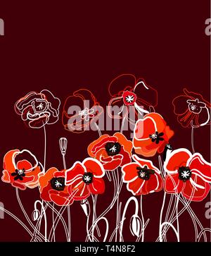 Zeichnung Vector Illustration mit roter Mohn Stock Vektor