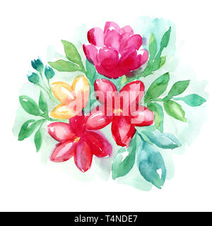 Blumen Aquarell Boho Abbildung. Niedlich, Floral background. Geburtstag oder Hochzeit Einladung Karte. Von Hand gezeichnet. Stockfoto
