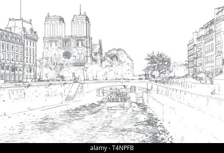 Vector Illustration von Notre Dame de Paris. Stock Vektor