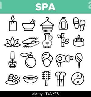 Spa Beauty Service Linear Vector Icons einstellen Stock Vektor