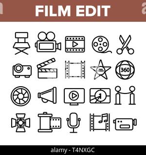 Film bearbeiten, Filmemachen Linear Vector Icons einstellen Stock Vektor