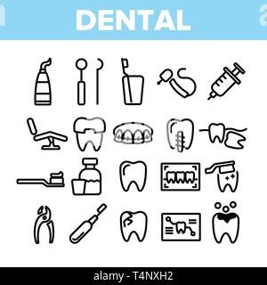 Zahnmedizinische Dienstleistungen, Stomatologie Linear Vector Icons einstellen Stock Vektor