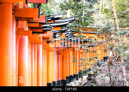 Orange Gates und Objekte an Fushimi Inari-Taisha Schrein in Kyoto, Japan Stockfoto