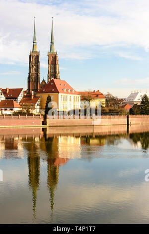 Twin Turmspitzen der Kathedrale des Heiligen Johannes des Täufers (katedra Św. Jana Chrzciciela), Breslau, Breslau, Wroclaw, Polen Stockfoto