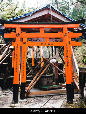 Orange Gates und Objekte an Fushimi Inari-Taisha Schrein in Kyoto, Japan Stockfoto