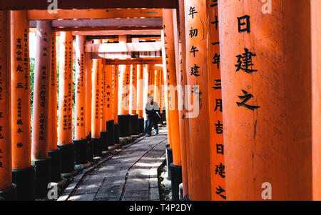 Orange Gates und Objekte an Fushimi Inari-Taisha Schrein in Kyoto, Japan Stockfoto