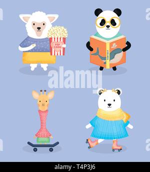 Süße Tiere üben Tätigkeiten Vector Illustration Design Stock Vektor