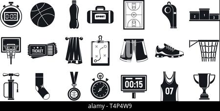 Sport Basketball Ausrüstung Symbole gesetzt. Einfache Sport Basketball Ausrüstung Vector Icons für Web Design auf weißem Hintergrund Stock Vektor