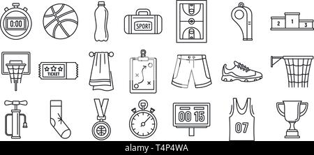 Basketball Spiel equipment Symbole gesetzt. Umrisse der Basketball Spiel equipment Vector Icons für Web Design auf weißem Hintergrund Stock Vektor