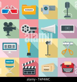 Filmproduktion Symbole gesetzt. Flachbild der Filmproduktion Vector Icons für Web Design Stock Vektor